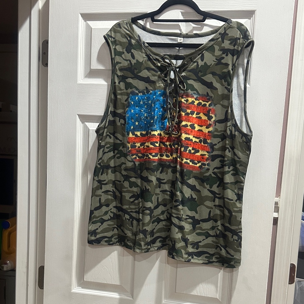 Source Unknown Camouflage Top with Flag Design